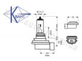 Галогеновая автомобильная лампа  H11  12V 55W   PGJ119-2  ТМ  "Квант".  Схема (чертеж) лампы.