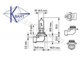 Галогеновая автомобильная лампа  HB3  12V 65W   P20d  ТМ "Квант".  Схема (чертеж) лампы.