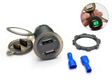 USB розетка A16G автомобильная круглая врезная с вольтметром (12-24В, 2 USB, 3.1A, с крышкой, с зеленой подсветкой)
