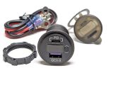 USB розетка UCC-305 автомобильная круглая врезная с вольтметром (12-24В, USB QC 3.0 + TYPE-C PD, синяя подсветка)