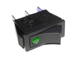 Переключатель клавишный ON-OFF 3 pin прямоугольный черный с зеленой подсветкой.}