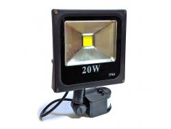 LED прожектор уличный влагозащищенный IP66 черный 20W COB холодный белый с датчиком движения