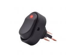 Переключатель клавишный ON-OFF 3 pin овальный, черный с красной LED подсветкой.}