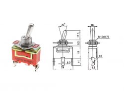 Тумблер 3 pin (на болтах) 2 положения. E-TEN 15A 250V AC  ON-ON с фиксацией}