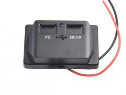 Накладное автомобильное зарядное устройство A51QCPDB 12-24В USB QC3.0(18W) + TYPE-C PD(30W) с синим индикатором}