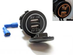 USB розетка SF-50-2 автомобильная круглая врезная (12-24В, 2 USB, 3.1А, с крышкой, с оранжевой подсветкой)}