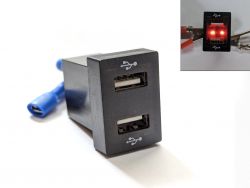 USB зарядка в авто врезная A79R 12-24В 2 USB 3.1A (2.1A+1A) с красной подсветкой}