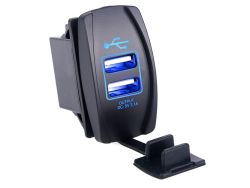 USB розетка F1 автомобильная прямоугольная врезная (12-24В, 2 USB, 3.1А, с крышкой, с синей подсветкой)}
