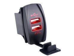 USB розетка F1 автомобильная прямоугольная врезная (12-24В, 2 USB, 3.1А, с крышкой, с красной подсветкой)}