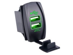 USB розетка F1 автомобильная прямоугольная врезная (12-24В, 2 USB, 3.1А, с крышкой, с зеленой подсветкой)}