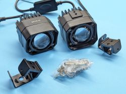 Противотуманные фары Bi LED линзы HP-GZD-353-01 прямоугольные униврсальные, 9-32V 40/60W белый+желтый свет (комплект 2 шт)}
