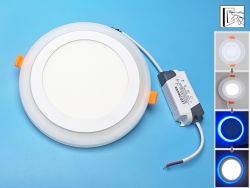 Потолочный встраиваемый светильник двухцветный 12W+3W 220V  4100K нейтралный белый+синий свет, три режима работы