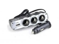 Разветвитель прикуривателя WF-0120 500 mA на три гнезда + USB 500 mA с проводом