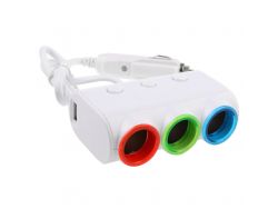 Автомобильный разветвитель прикуривателя D-21 на 3 гнезда + 2 USB 3.1A, c кнопками ON-OFF (для каждого гнезда)