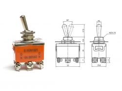 Тумблер 6 pin (на болтах) 2 положения E-TEN 15A 250V AC  ON-ON с фиксацией}