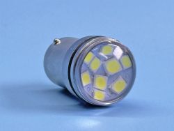 Светодиодная лампа P21W BA15S 12V 9 SMD 3030 WHITE прозрачная линза, 1 контакт}