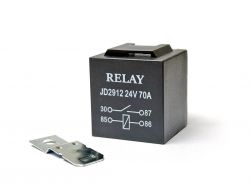 Реле электромагнитное 70A 24V 4 контакта с кронштейном, медная обмотка, контакты 2 pin 6.3мм + 2 pin 9.5мм}
