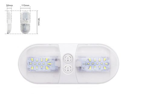 LED плафон салона универсальный SND-0005 12-24V 48 SMD 2835 WHITE с двумя выключателями. 181х115х50 мм