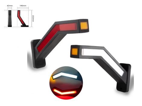 LED габарит заноса прицепа YD-0003 угловой 12-24V 22см  оранжевый, красный, белый с динамическим режимом