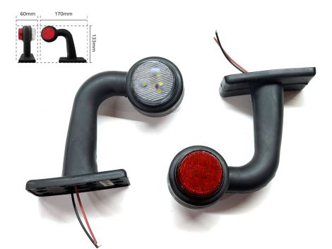 LED габарит заноса прицепа YD-0014 под углом 90˚ 10-30V 133мм  красно-белый (1 шт.)