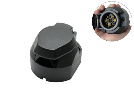 Разъем прицепа гнездо (мама, розетка) 12V 7 pin (латунные штифты) пластиковый влагозащищенный (ISO 1724)